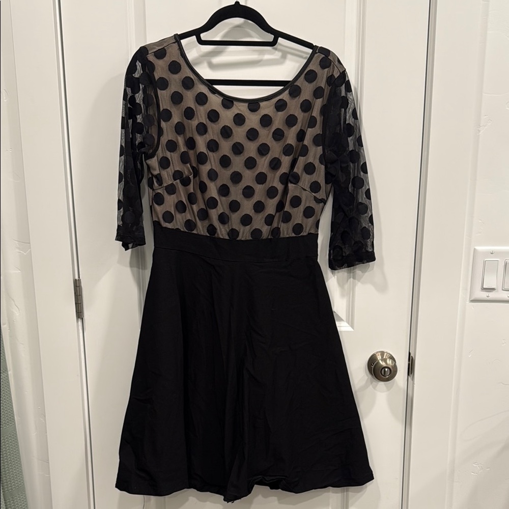 Miusol Black and Tan Fit and Flare Dress with 3/4 Sleeves
